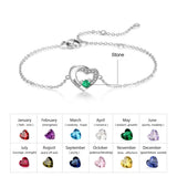 Personalized Name Bracelet with Birthstone for Women, Heart Chain Bracelet