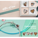 925 Sterling Silver Heart Photo Charms, Engravable Love Beads