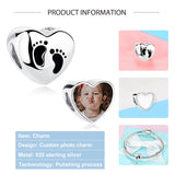 925 Sterling Silver Heart Photo Charms, Engravable Love Beads