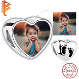 925 Sterling Silver Heart Photo Charms, Engravable Love Beads