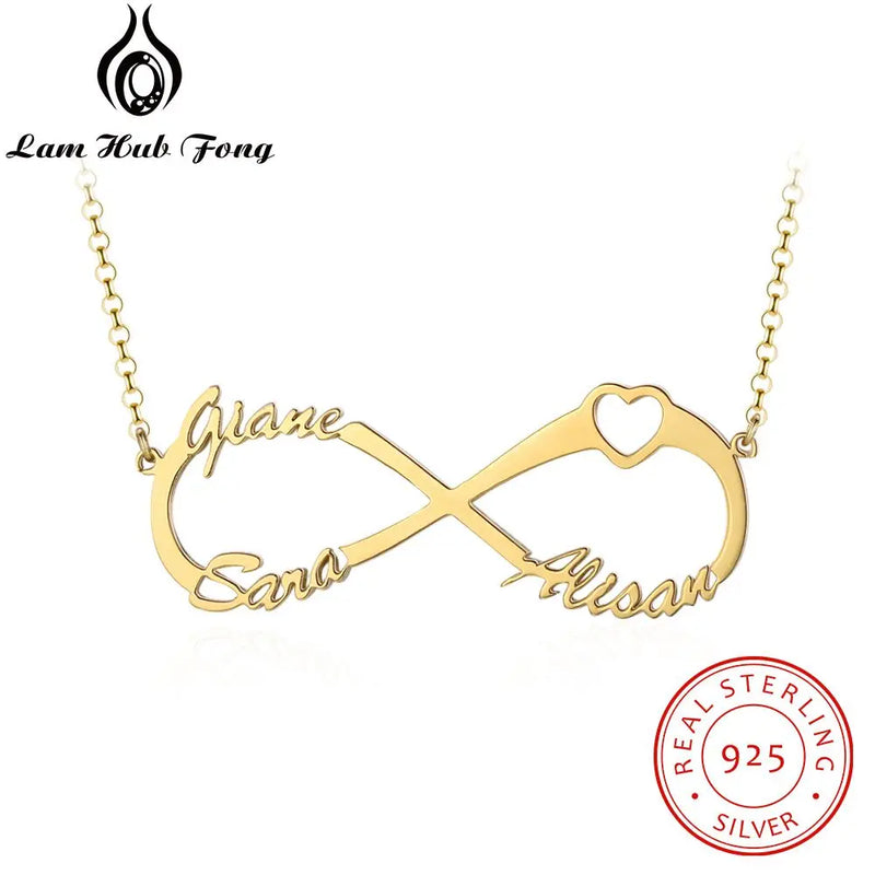 925 Silver Name Necklace Infinity Heart Pendant Arabic Hebrew Name