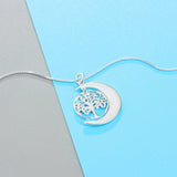 Personalized 925 Silver Necklace Vintage Style Half Moon Tree Pendant