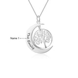 Personalized 925 Silver Necklace Vintage Style Half Moon Tree Pendant
