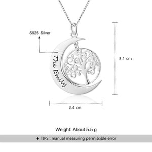Personalized 925 Silver Necklace Vintage Style Half Moon Tree Pendant