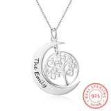 Personalized 925 Silver Necklace Vintage Style Half Moon Tree Pendant