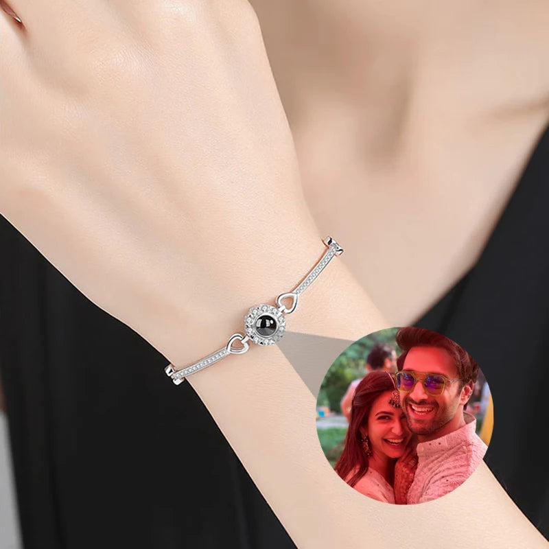 Personalized 925 Silver Photo Bracelet Circle Pendant Gift For Girlfriend