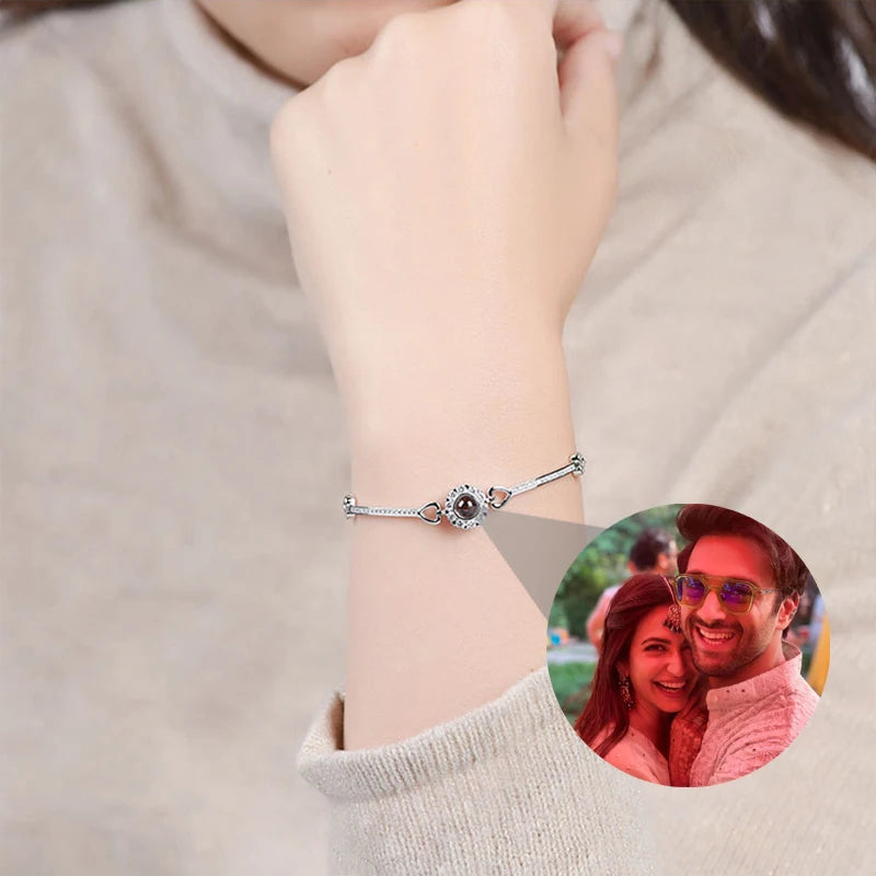 Personalized 925 Silver Projection Photo Bracelet Circle Pendant