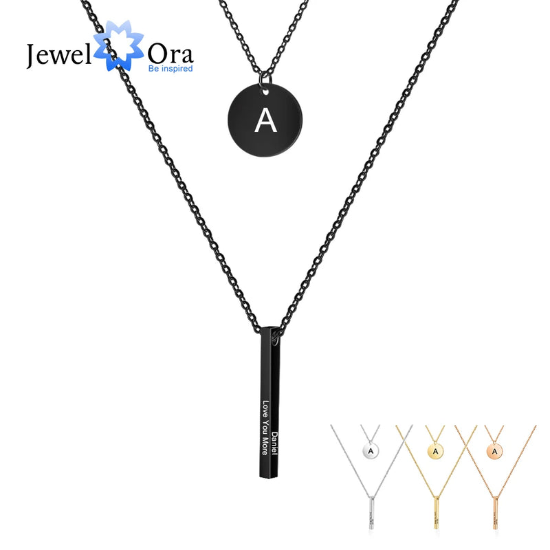 Personalized A-Z Letter Initial Vertical Bar Necklace for Women Stainless Steel