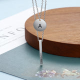 Personalized A-Z Letter Initial Vertical Bar Necklace for Women Stainless Steel