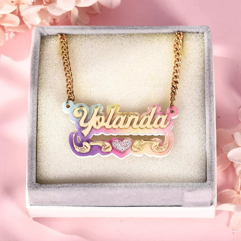 Customized Acrylic Heart Name Necklace for Women Kids