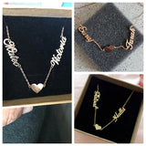 Personalized Couples Name Necklace with Heart Charm - Stainless Steel