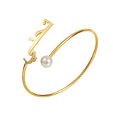 Personalized Arabic Name Bangle with Pearl Stainless Steel Bracelet