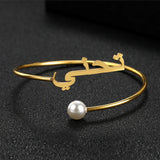 Personalized Arabic Name Bangle with Pearl Stainless Steel Bracelet