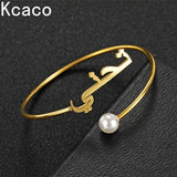 Personalized Arabic Name Bangle with Pearl Stainless Steel Bracelet