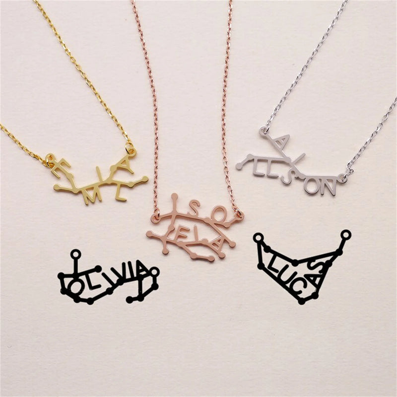 Custom Zodiac Name Necklace 12 Star Constellation Sign Pendant