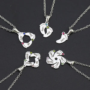 Personalized Baby Feet Name Necklace with Birthstone Mothers Jewelry Gift