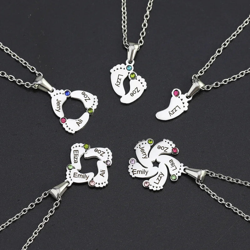 Personalized Baby Feet Name Necklace with Birthstone Mothers Jewelry Gift