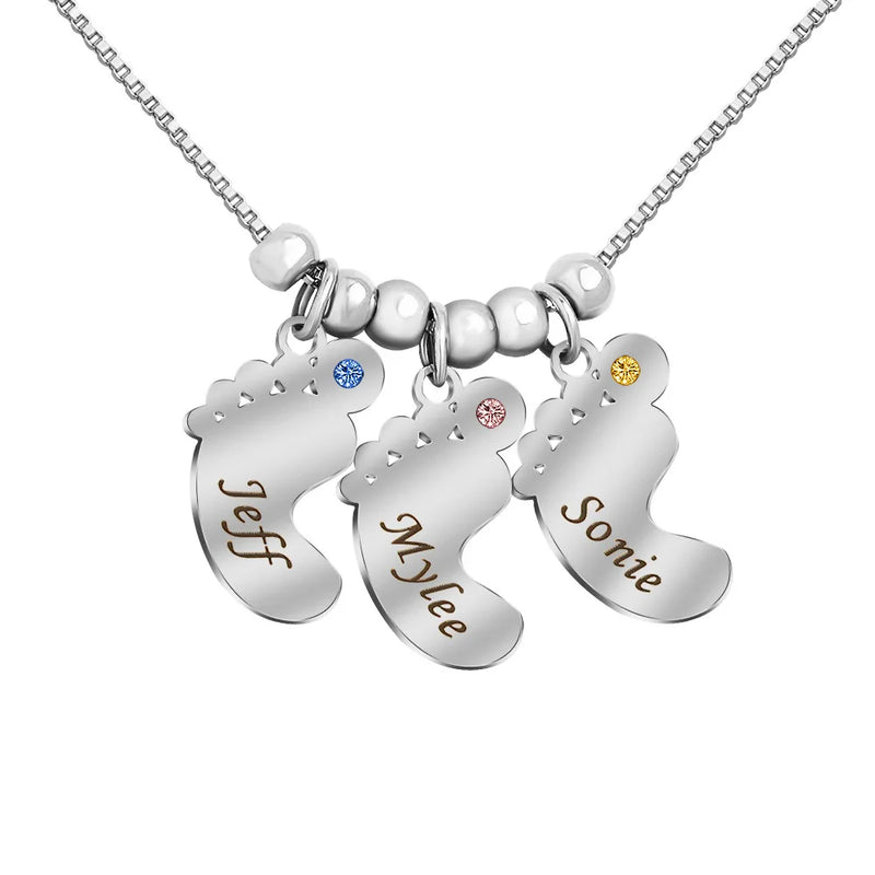 Personalized Baby Feet Necklace for Women Name Birthstone Necklaces