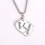 Personalized Baby Feet Necklace with Birthstones & Any Name