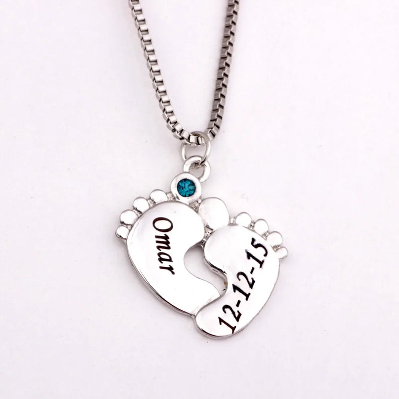 Personalized Baby Feet Necklace with Birthstones & Any Name