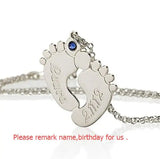 Personalized Baby Feet Necklace with Birthstones & Any Name