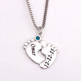 Personalized Baby Feet Necklace with Birthstones & Any Name