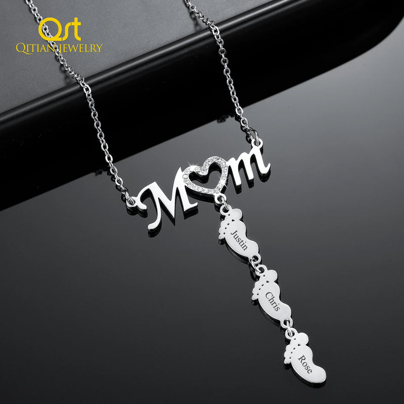 Custom Baby Feet Pendant Name Necklace with Birthstone