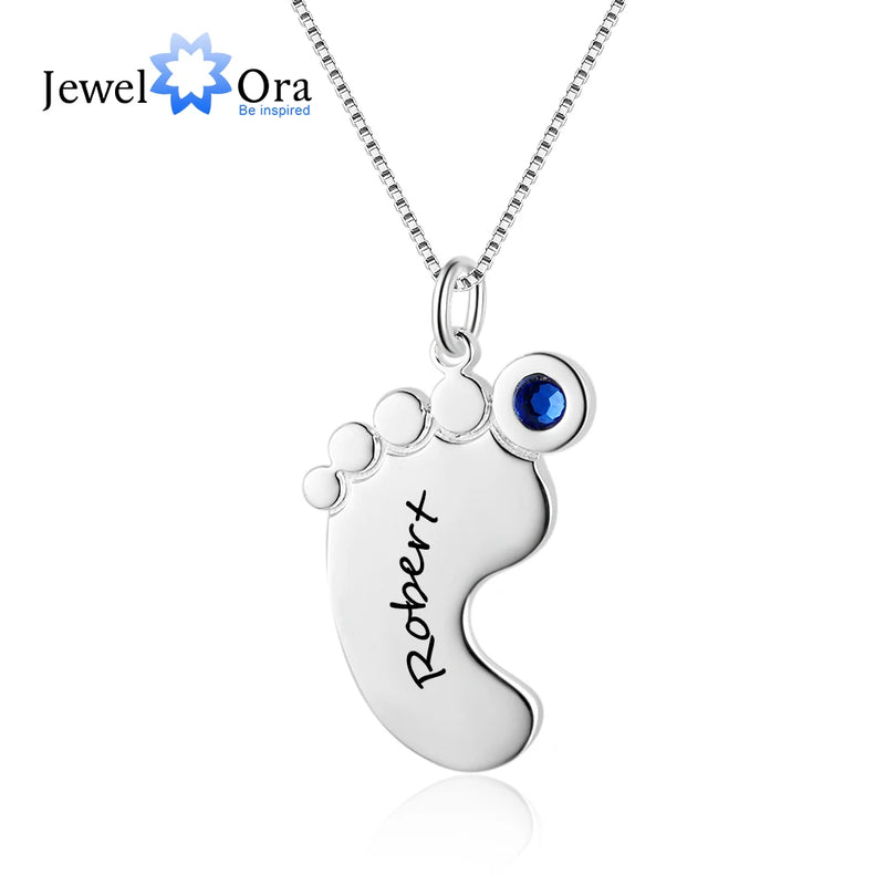 Personalized Baby Feet Pendant Necklace with Name & Birthstone