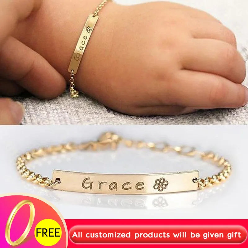 Personalized Baby ID Bracelet Stainless Steel Charm Name Bracelets For Children