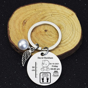 Custom Baby Keychain Newborn Birth Stats Gift Keyring