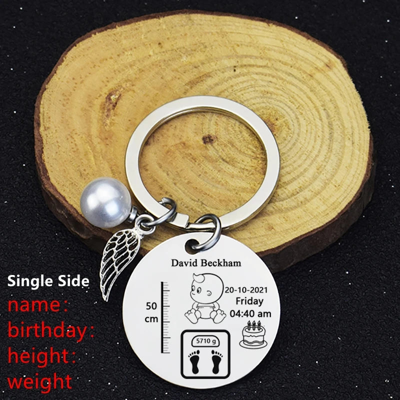 Custom Baby Keychain Newborn Birth Stats Gift Keyring