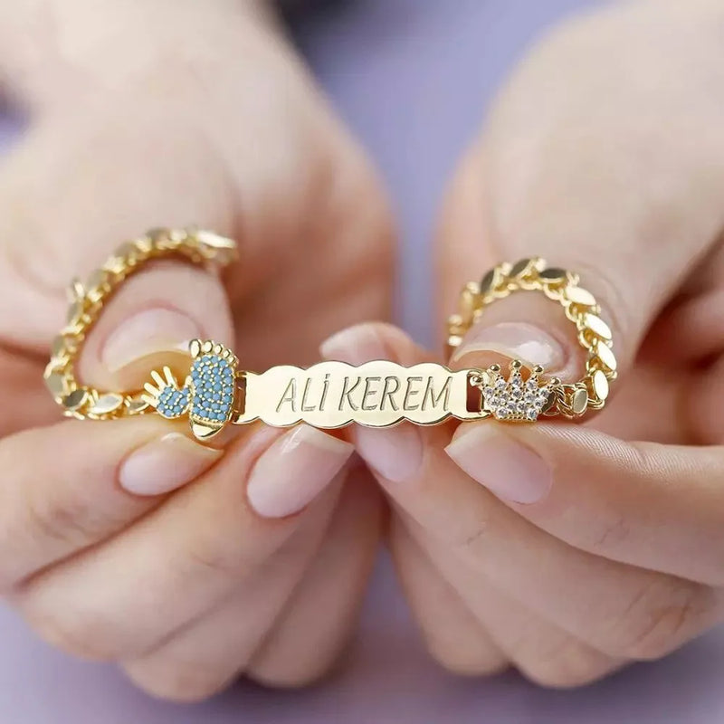 Personalized Baby Name Bracelets Crown Jewelry Bangle
