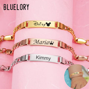 Custom Baby ID Bar Bracelets - Stainless Steel Name Record