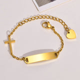 Personalized Baby Stainless Steel ID Bracelet With Cross 14k Plated