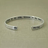 Engraved Dog Paw Prints Bangle Bracelet - Pet Memorial Gift