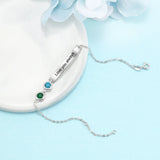 Personalized Bar Bracelets with 2 Birthstones & Engraved NamePlate