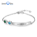 Personalized Bar Bracelets with 2 Birthstones & Engraved NamePlate