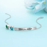 Personalized Bar Bracelets with 2 Birthstones & Engraved NamePlate
