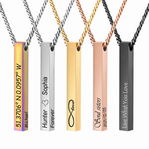 Custom Bar Necklace 18K Plated Name Engraved Cuban Chain Gift