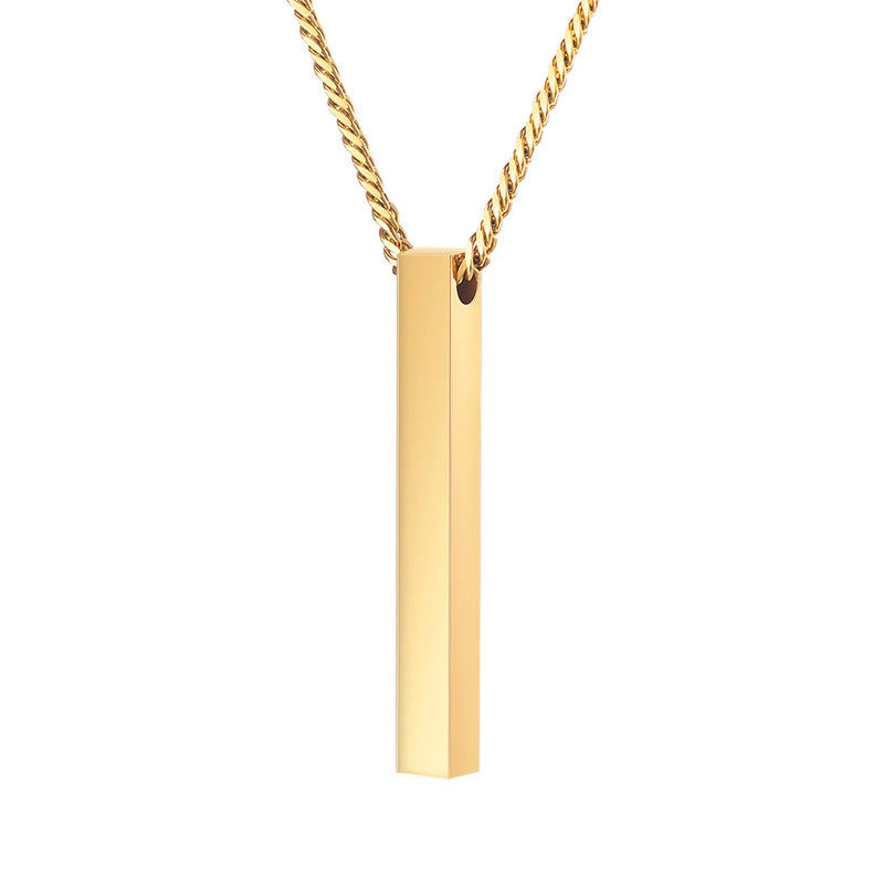 Custom Bar Necklace 18K Plated Name Engraved Cuban Chain Gift