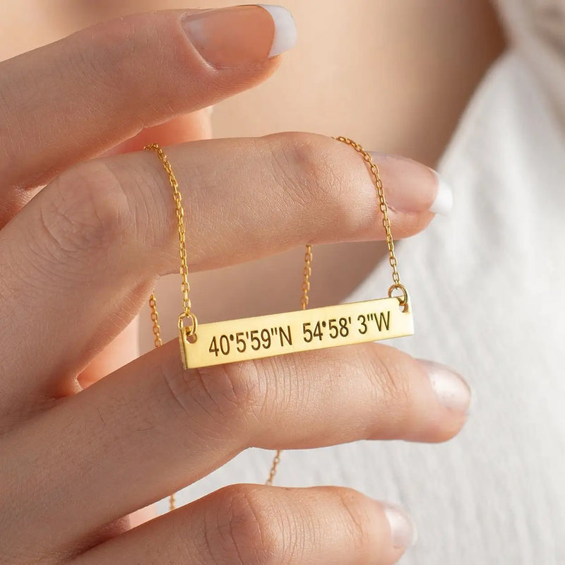 Personalized Bar Necklace,Custom Coordinate Necklace
