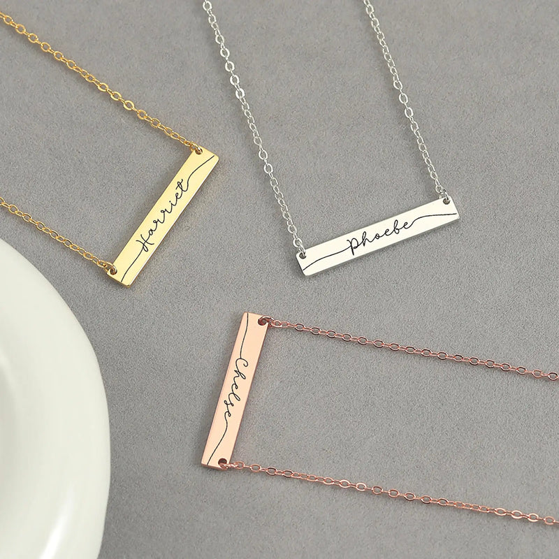 Personalized Gold Bar Necklace, Engraved Name Necklace