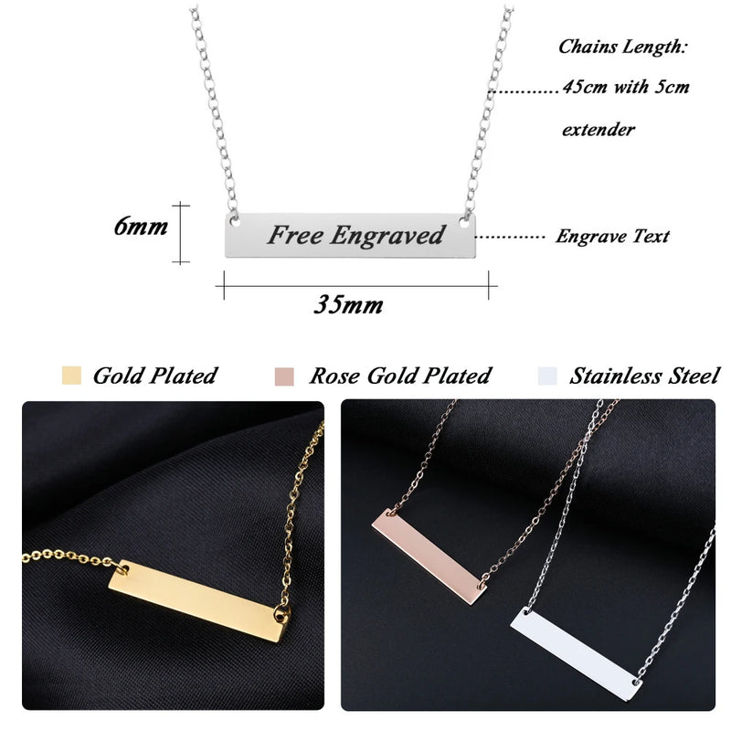 Personalized Bar Necklace Engraved Stainless Steel Nameplate Necklace
