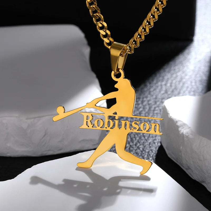 Personalized Baseball Name Necklace Stainless Steel Text Pendant