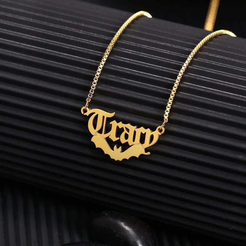 Halloween Bat Name Necklace 18K Plating Stainless Steel Pendant