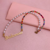 Personalized Bead Name Necklace Pearl Chain Stainless Steel Jewelry
