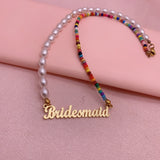 Personalized Bead Name Necklace Pearl Chain Stainless Steel Jewelry