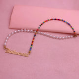 Personalized Bead Name Necklace Pearl Chain Stainless Steel Jewelry