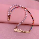 Personalized Bead Name Necklace Pearl Chain Stainless Steel Jewelry