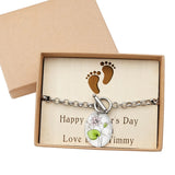 Custom Birth Flower Bracelet with Engraved Name for Mom